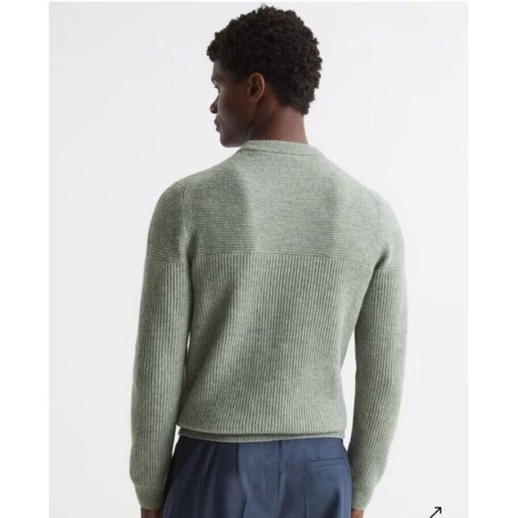 REISS Marcus Crew Neck Ribbed Jumper Top in Sage Sz XL Men's Wool Alpaca Sweater - Picture 2 of 11